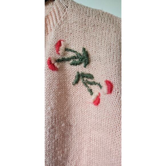 Vintage Cardigan Womens S Pink Floral Embroidery Handmade - Picture 3 of 4